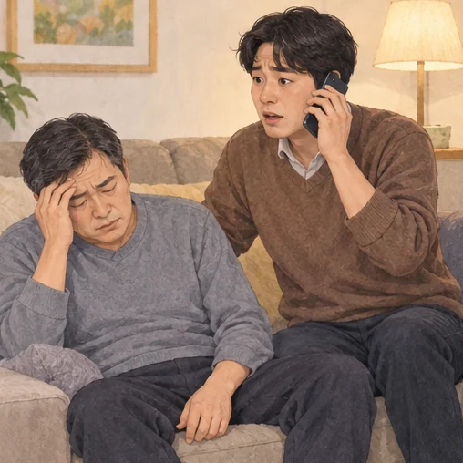 심한 이상반응이 의심될 때는 신속히 도움을 요청합니다. (AI 설명용 삽화)
