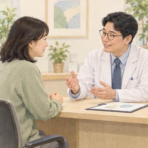 건강 상태와 과거 반응을 의료진과 상담하는 모습 (AI 설명용 삽화)