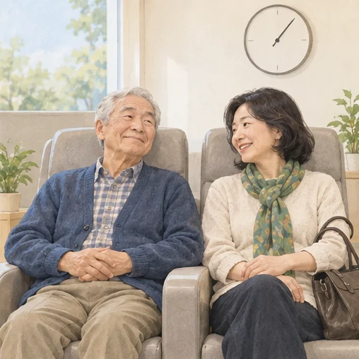 접종 기관에서 보호자와 함께 관찰 시간을 갖는 모습 (AI 설명용 삽화)