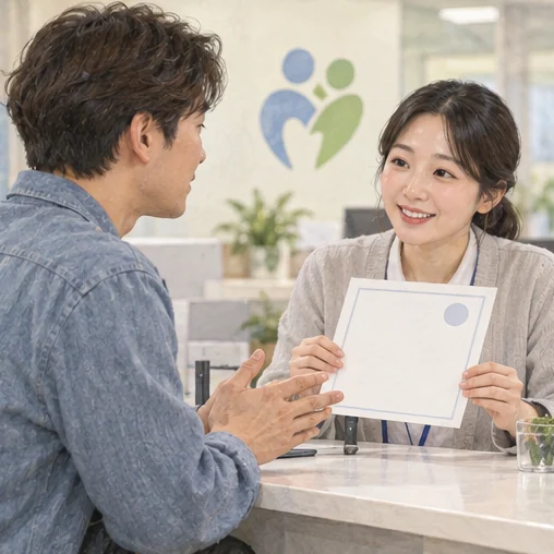 예방접종 증명서 발급을 문의하는 모습 (AI 설명용 삽화)