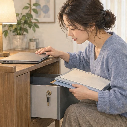 개인정보가 담긴 자료를 안전하게 보관하는 모습 (AI 설명용 삽화)