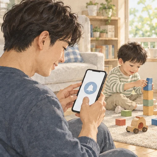 접종 관련 알림과 연락처를 확인하는 보호자 (AI 설명용 삽화)
