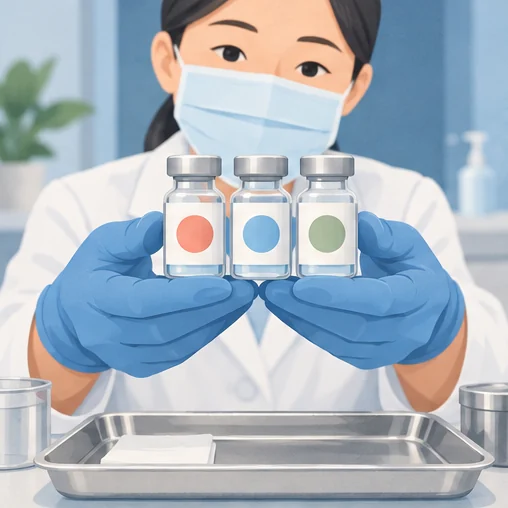 세 가지 구성을 상징하는 삽화로, 특정 백신 제품이나 접종 횟수를 뜻하지 않습니다. (AI 설명용 삽화)
