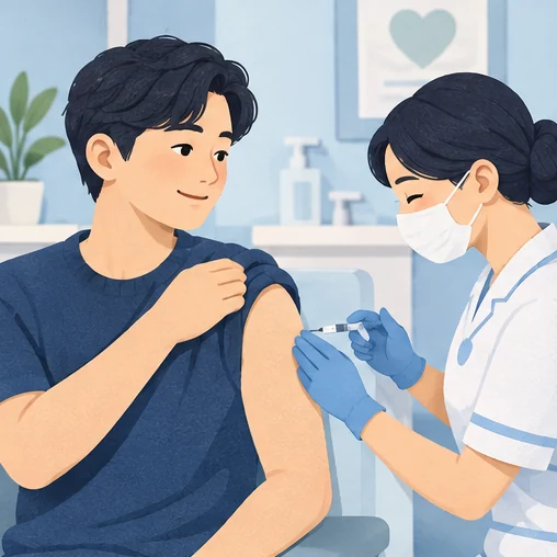 독감 예방접종은 의료기관에서 예진 후 진행합니다. (AI 설명용 삽화)