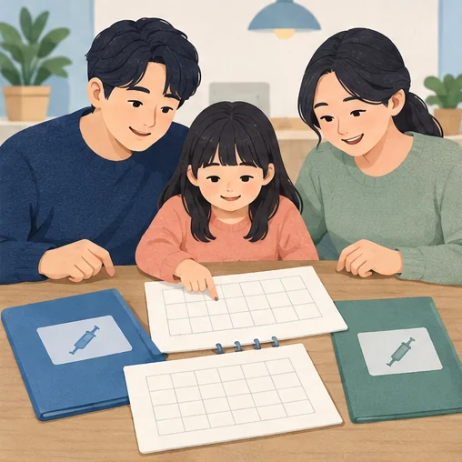 지난 접종 기록과 이번 절기 계획을 함께 확인합니다. (AI 설명용 삽화)