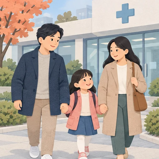 독감 백신의 이점과 한계를 가족이 함께 이해합니다. (AI 설명용 삽화)
