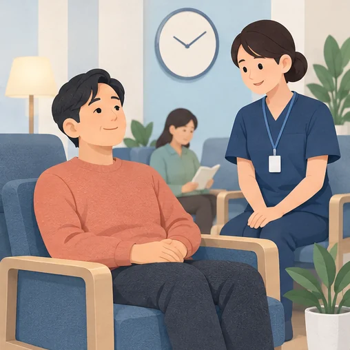 접종 후에는 기관의 안내에 따라 이상반응을 관찰합니다. (AI 설명용 삽화)