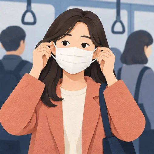 상황에 맞게 마스크를 사용하는 예시입니다. (AI 설명용 삽화)
