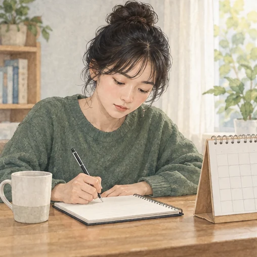 증상이 시작된 시점과 경과를 기록하는 모습 (AI 설명용 삽화)