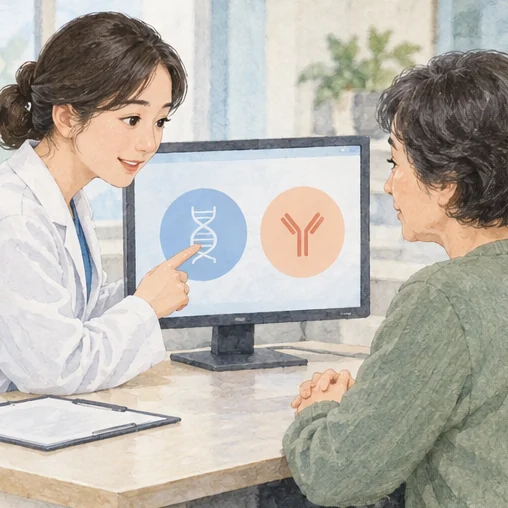 검사 방식을 설명하는 의료진과 환자 (AI 설명용 삽화)