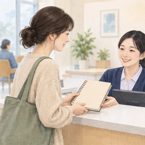 진료 때 증상 기록을 제시하는 모습 (AI 설명용 삽화)
