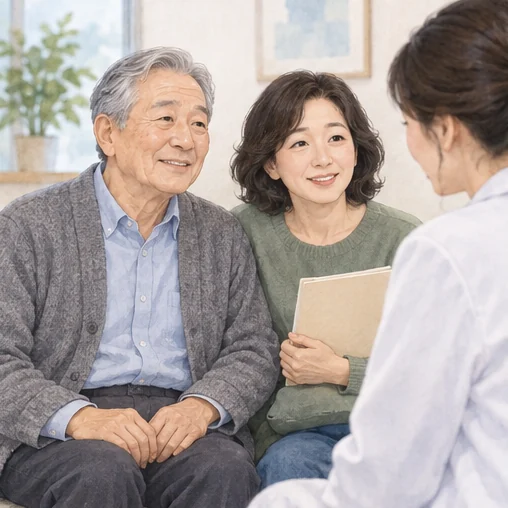 가족과 함께 치료 상담에 필요한 기록을 챙기는 모습 (AI 설명용 삽화)