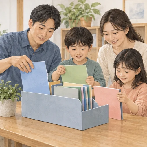 가족의 건강·접종 자료를 구분해 보관하는 모습 (AI 설명용 삽화)
