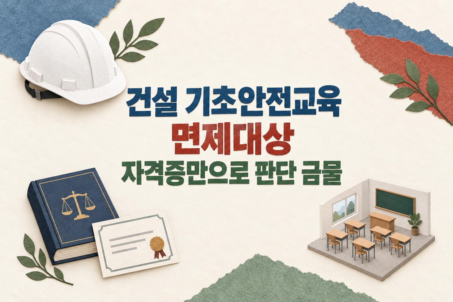 건설 기초안전교육 면제대상을 자격증만으로 판단하지 말라는 한글 대표 삽화 (AI 설명용 썸네일)