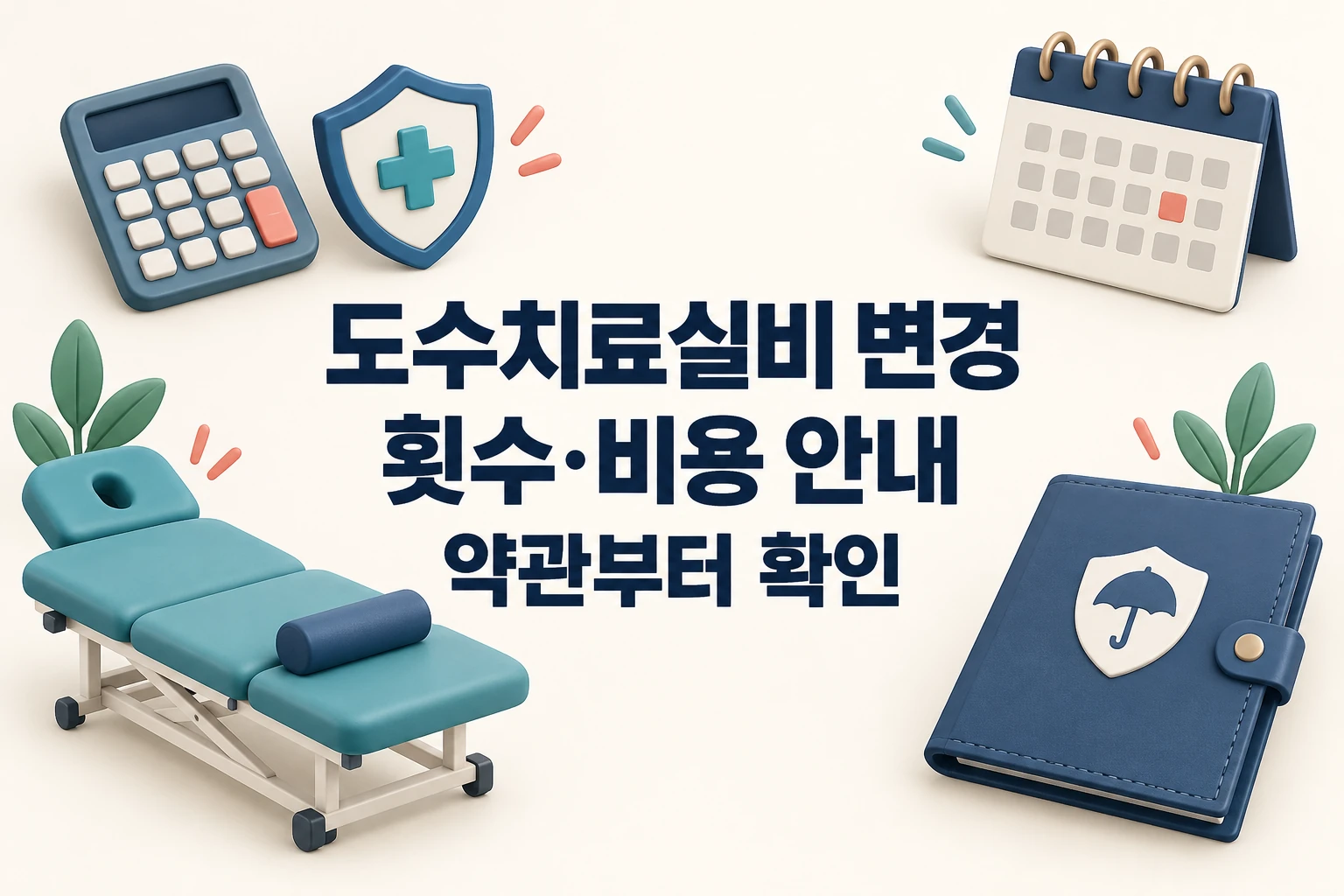 도수치료실비 변경의 횟수와 비용을 확인하기 전 약관을 살펴보도록 안내하는 한글 대표 삽화 (AI 설명용 썸네일)