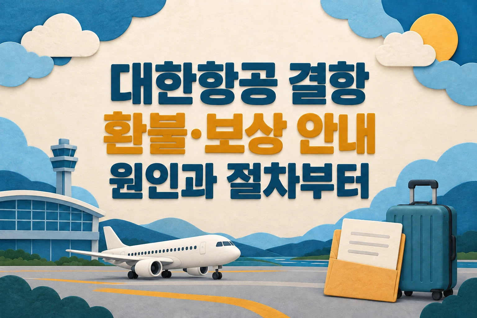 대한항공 결항 환불·보상 안내와 원인과 절차부터 확인하라는 한글 대표 삽화 (AI 설명용 썸네일)