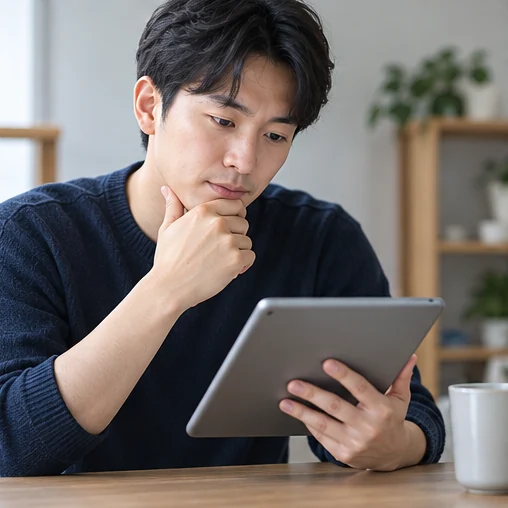 태블릿으로 계좌 안내를 확인하는 장면 (AI 설명용 삽화)