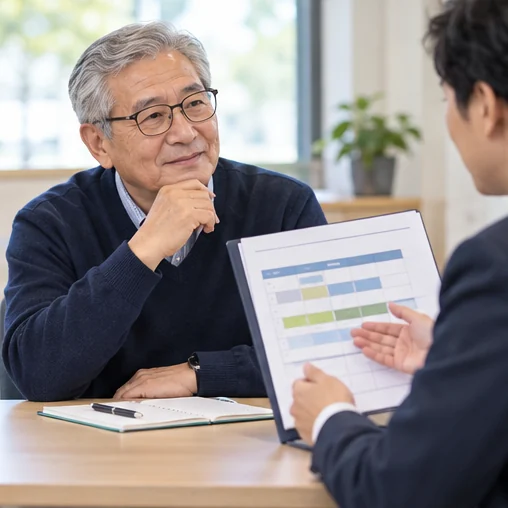 담당자의 일정 안내를 듣는 모습 (AI 설명용 삽화)