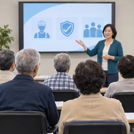 활동 전 안전 교육에 참여하는 개념 장면 (AI 설명용 삽화)