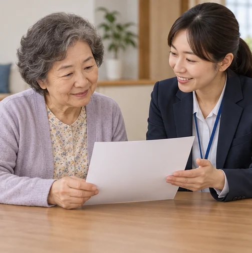 계약 조건을 담당 직원과 확인하는 모습 (AI 설명용 삽화)