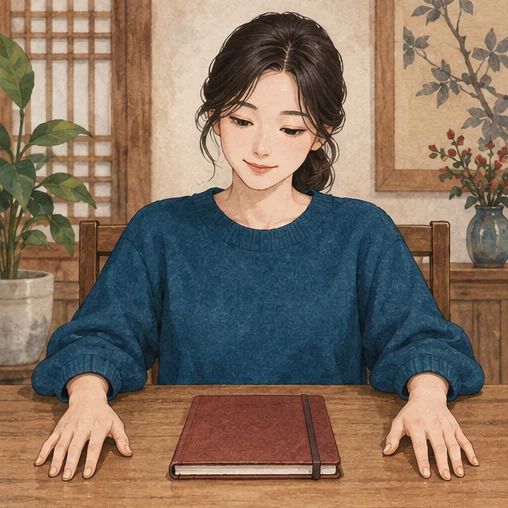 문의 전에 생각을 정리하는 가상의 이용자 (AI 설명용 삽화)