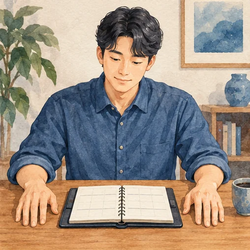 희망 일정을 정리하는 가상의 이용자 (AI 설명용 삽화)