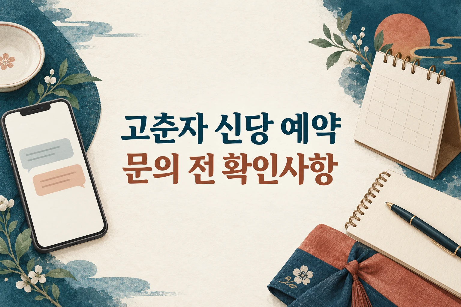 고춘자 신당 예약 문의 전 확인사항을 한글로 표시한 대표 삽화 (AI 설명용 썸네일)