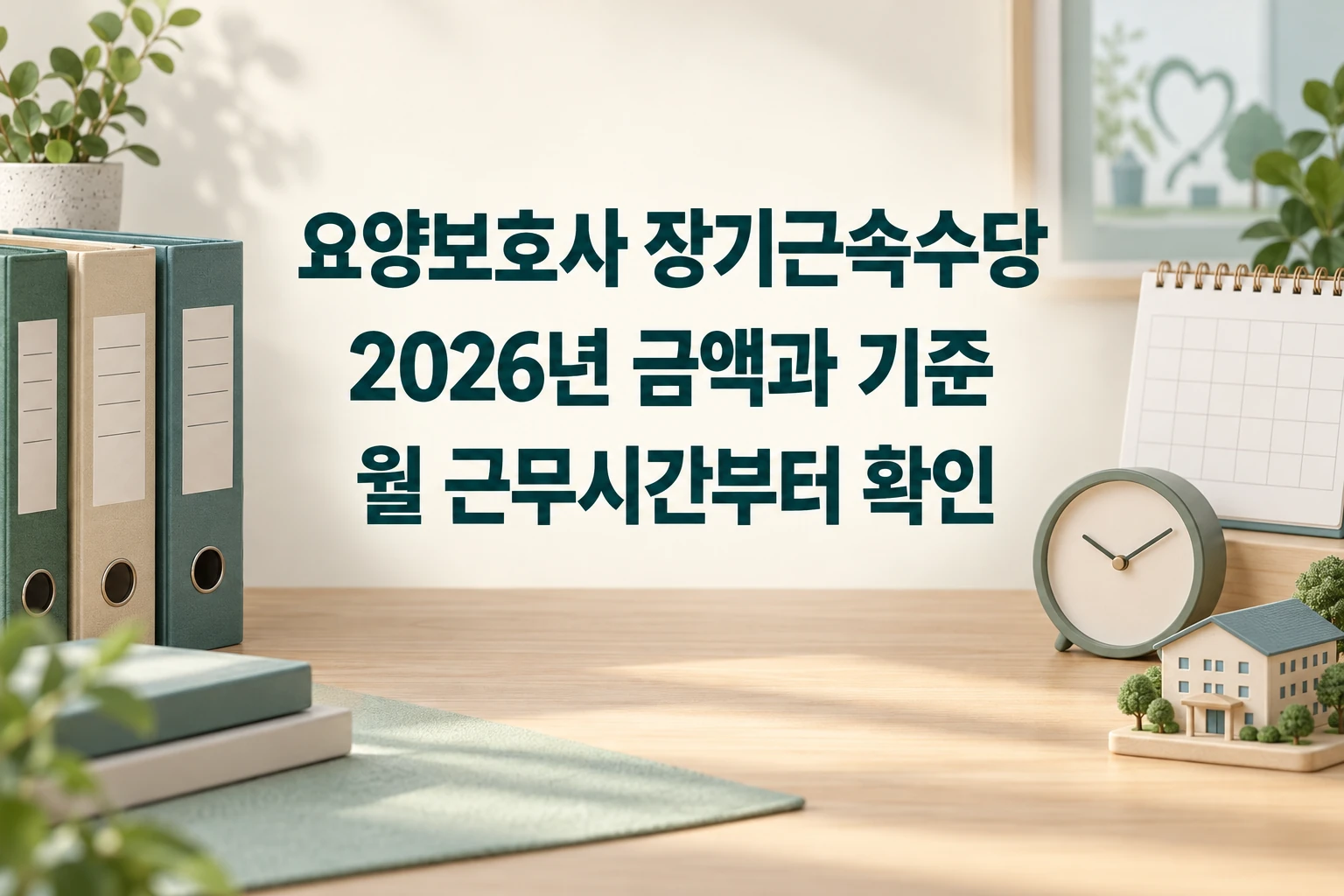 요양보호사 장기근속수당의 2026년 금액과 월 근무시간 기준을 확인하는 한글 대표 이미지 (AI 설명용 썸네일)