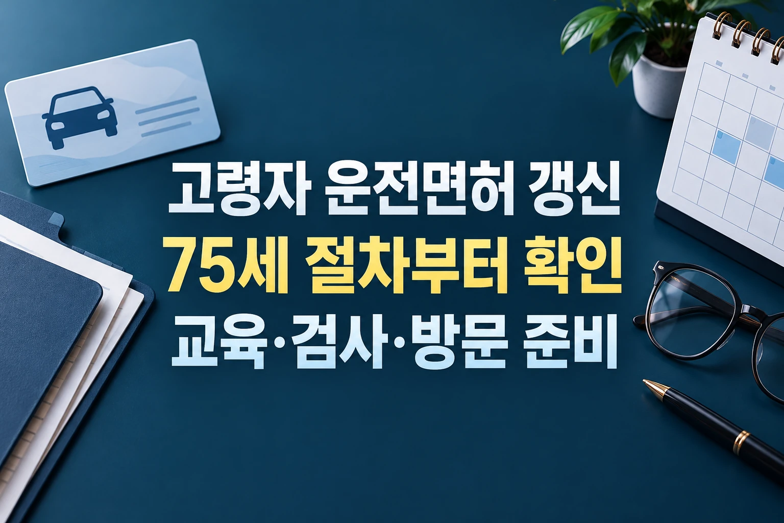 고령자 운전면허 갱신을 위한 75세 이상 교육·검사·방문 준비를 안내하는 한글 대표 이미지 (AI 설명용 썸네일)