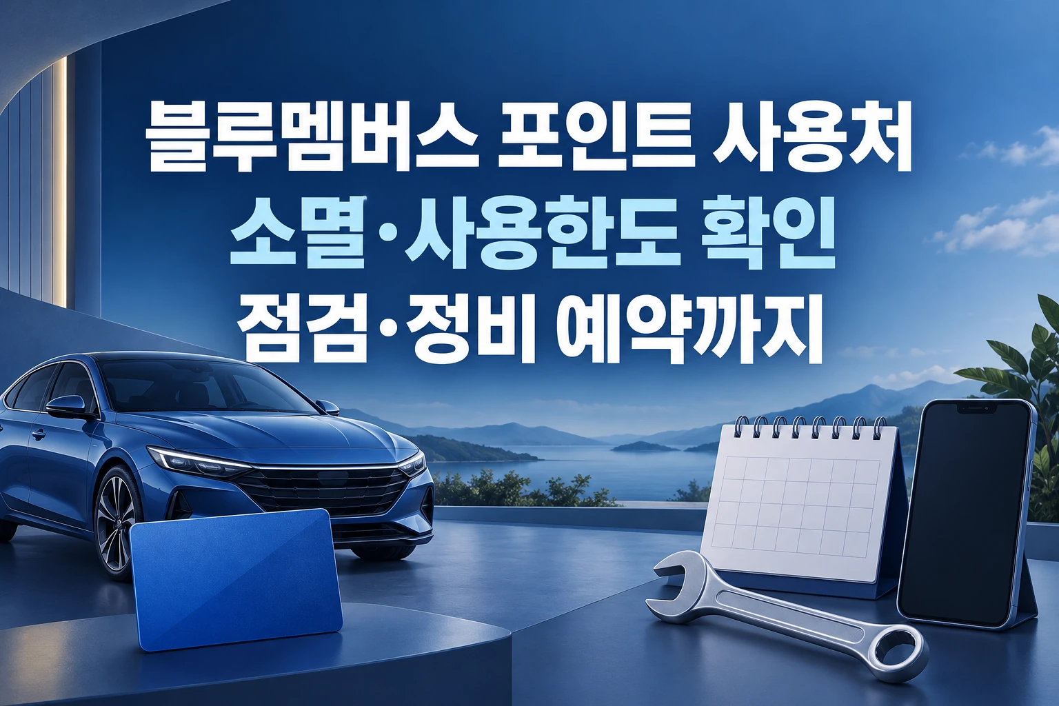 블루멤버스 포인트 사용처와 소멸·사용한도, 점검·정비 예약을 안내하는 한글 대표 이미지 (AI 설명용 썸네일)