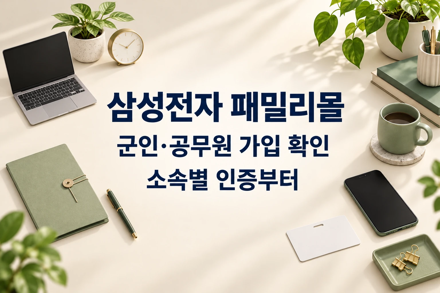 삼성전자 패밀리몰 군인·공무원 가입과 소속별 인증 확인을 안내하는 한글 대표 이미지 (AI 설명용 썸네일)