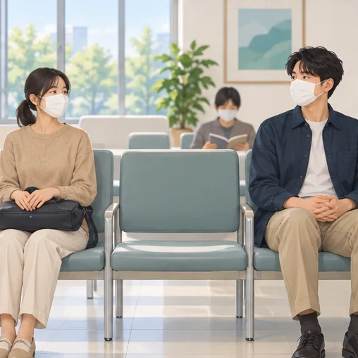 대기 중 불필요한 밀접 접촉을 줄이는 모습입니다. (AI 설명용 삽화)