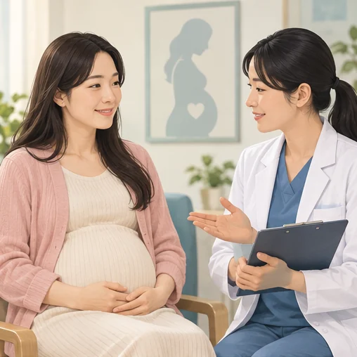 임신부의 접종은 임신 확인 서류 등을 준비해 상담합니다. (AI 설명용 삽화)
