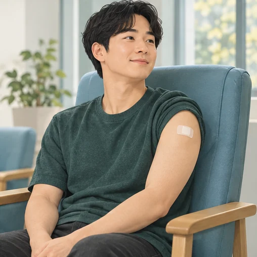 접종 뒤에는 기관에 머물며 이상반응을 관찰합니다. (AI 설명용 삽화)