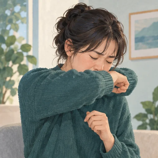옷소매로 입과 코를 가리는 기침예절 (AI 설명용 삽화)