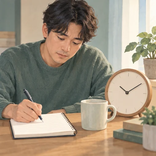 증상이 시작된 때와 변화를 기록하는 모습 (AI 설명용 삽화)