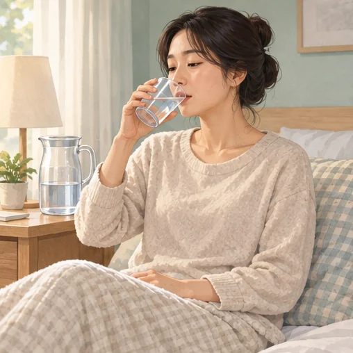 물을 마시며 수분을 섭취하는 성인 (AI 설명용 삽화)
