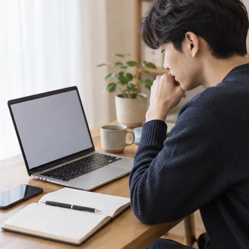 노트북 안내와 노트를 함께 검토하는 장면 (AI 설명용 삽화)