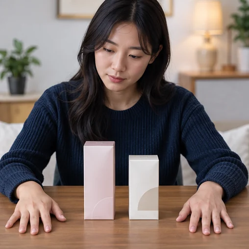 서로 다른 상품 구성을 비교하는 소비자의 모습 (AI 설명용 삽화)