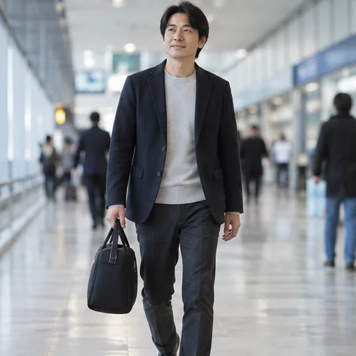 공항 이동 중 개인 가방을 휴대하는 모습 (AI 설명용 삽화)