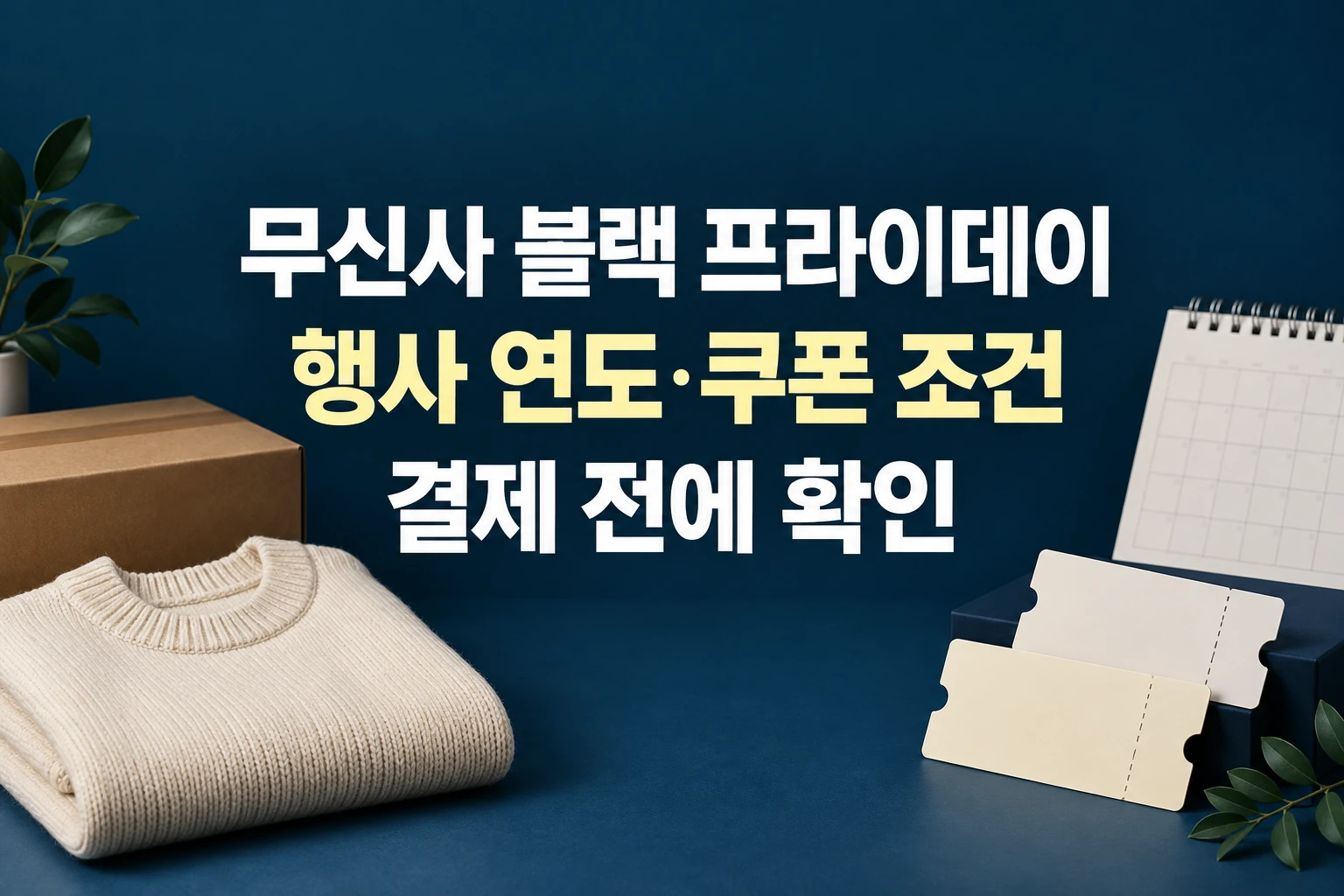 무신사 블랙 프라이데이의 행사 연도와 쿠폰 조건을 결제 전에 확인하도록 안내하는 한글 대표 이미지 (AI 설명용 썸네일)