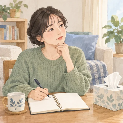 최근 증상 변화를 기록하는 성인 (AI 설명용 삽화)