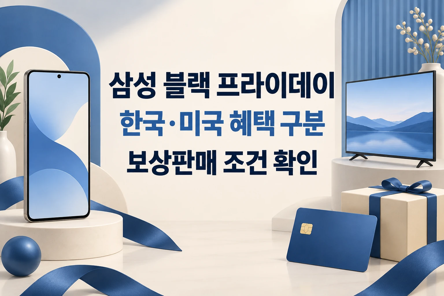 삼성 블랙 프라이데이에서 한국·미국 혜택과 보상판매 조건을 구분하라는 한글 대표 이미지 (AI 설명용 썸네일)