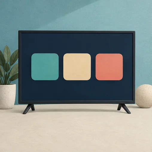 앱 타일 모양이 표시된 TV (AI 설명용 삽화)