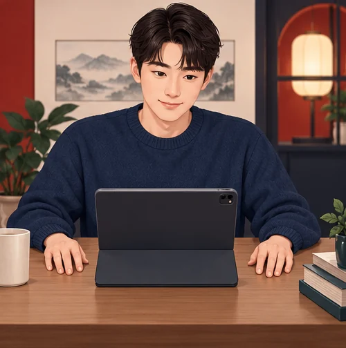 이용할 쇼핑 서비스를 확인하는 소비자 (AI 설명용 삽화)