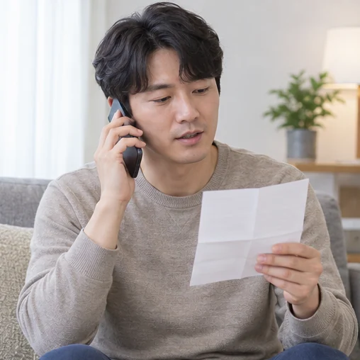 복약 안내 자료를 들고 약국에 문의하는 모습 (AI 설명용 삽화)
