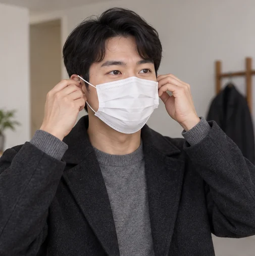 코와 입을 덮도록 마스크를 착용하는 모습 (AI 설명용 삽화)