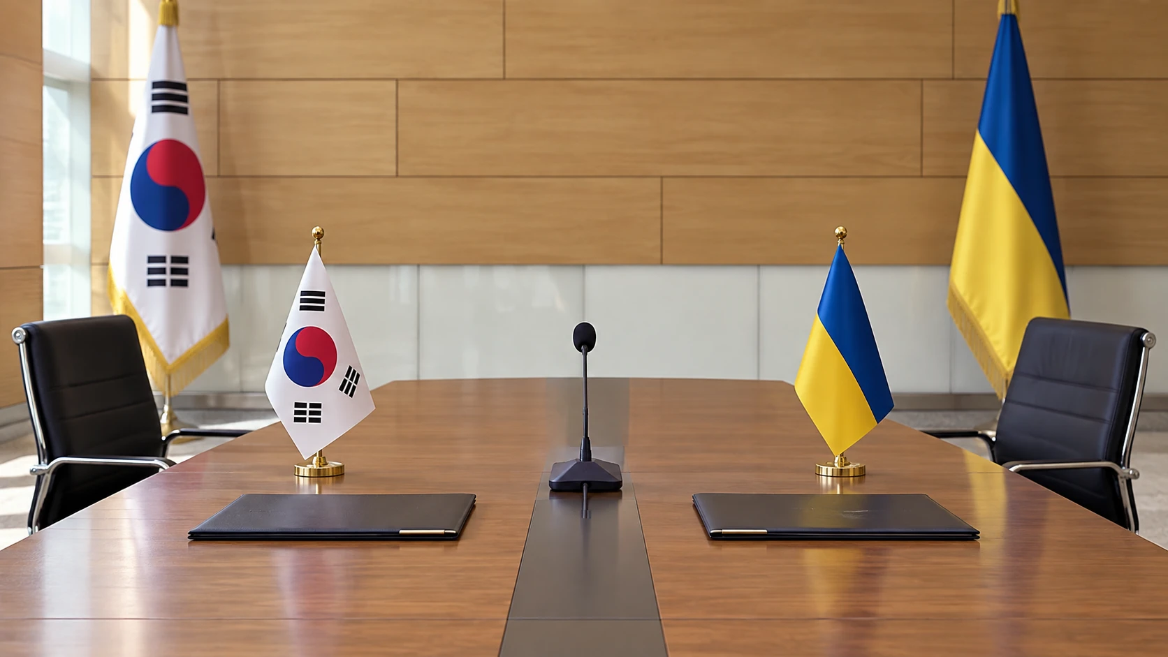 한국과 우크라이나 사이의 비공개 합의와 설명 충돌을 상징한 개념 이미지